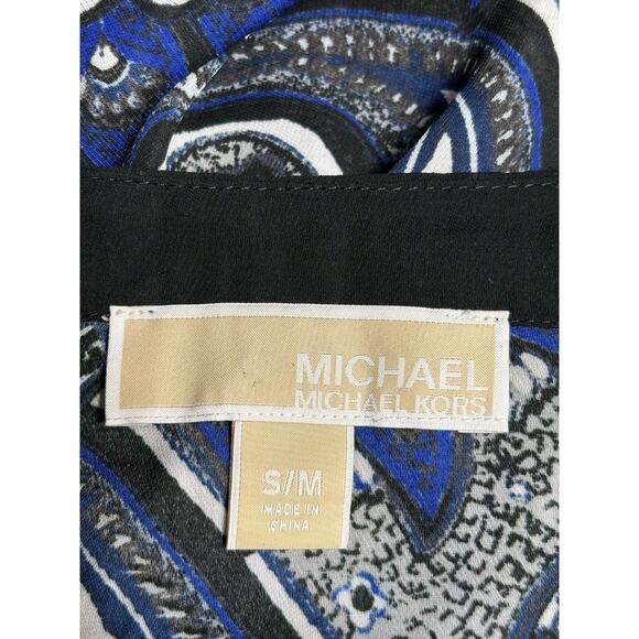 Michael Kors Blouse Paisley Kaftan Floaty Womens Size S/M Blue & White Top - Picture 3 of 9